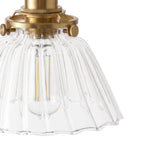 Lampada a sospensione vintage retro con cono in vetro trasparente plissettato a 1 luce