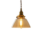 Lampada a sospensione vintage retro con cono in vetro trasparente plissettato a 1 luce