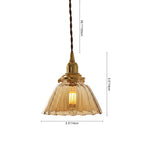 Lampada a sospensione vintage retro con cono in vetro trasparente plissettato a 1 luce