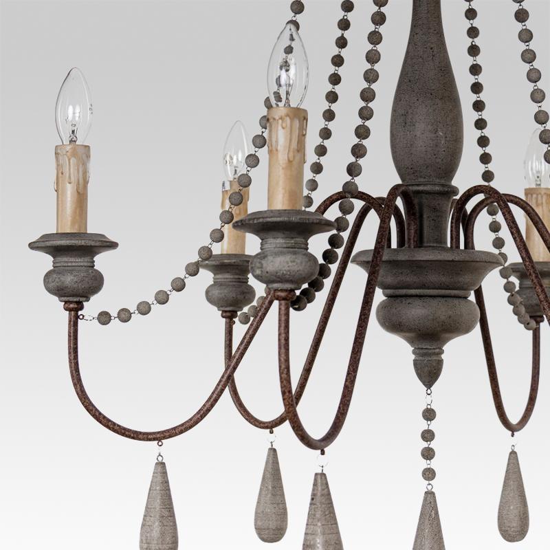 Candelabro a Candela con Perline di Legno a 6 Luci