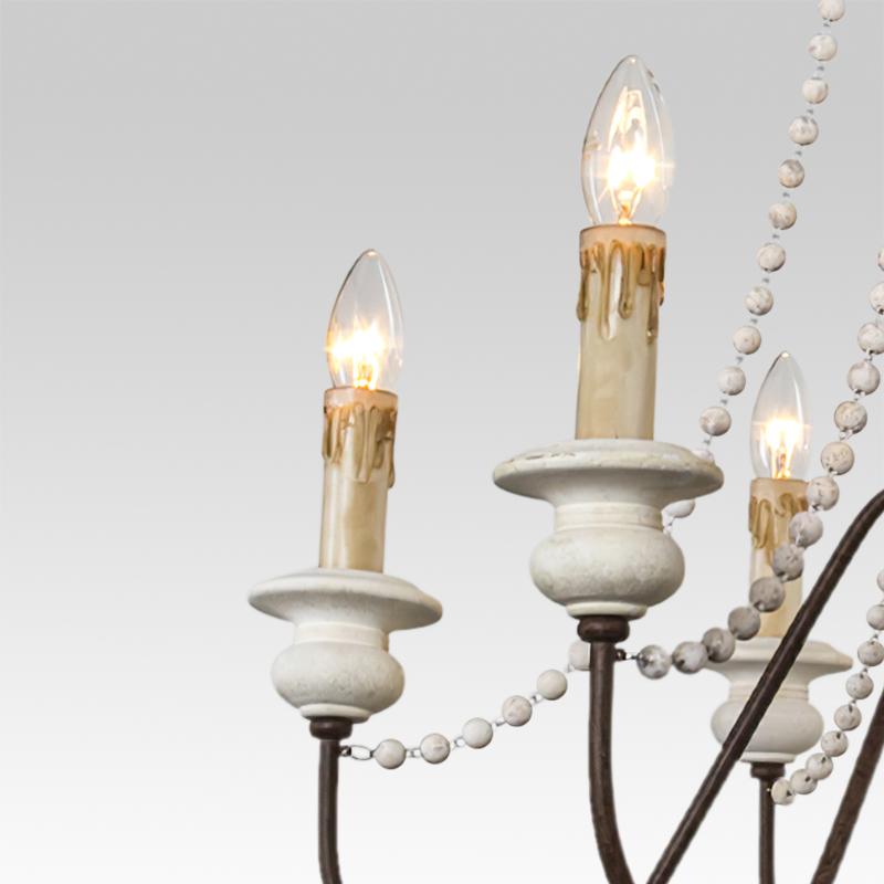 Candelabro a Candela con Perline di Legno a 6 Luci