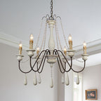 Candelabro a Candela con Perline di Legno a 6 Luci