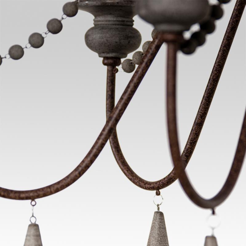 Candelabro a Candela con Perline di Legno a 6 Luci