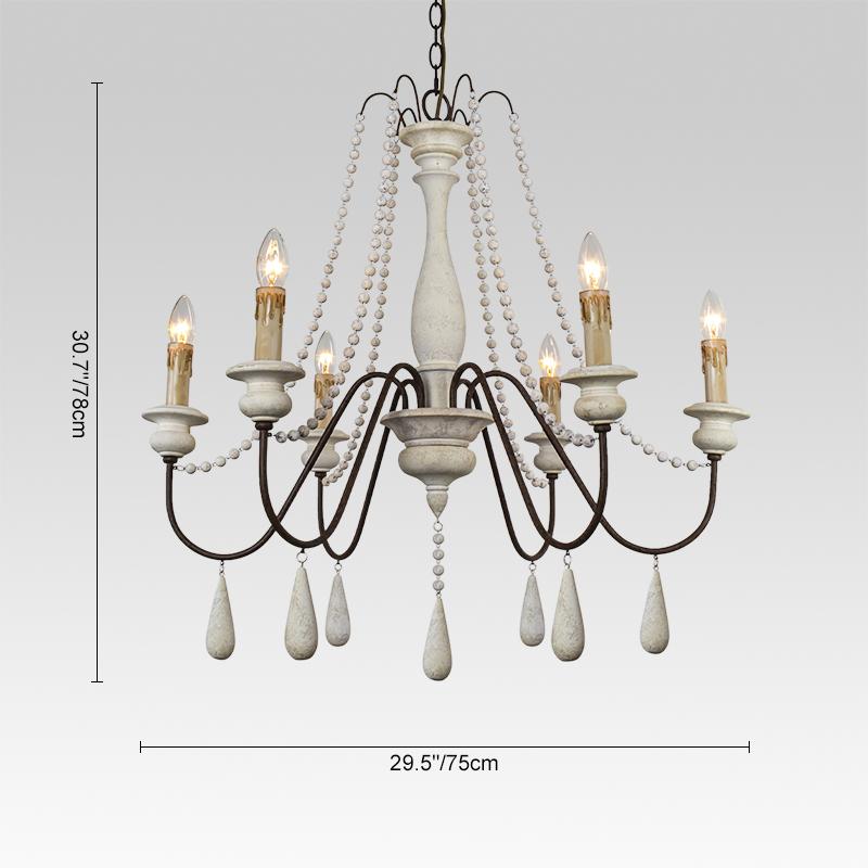 Candelabro a Candela con Perline di Legno a 6 Luci