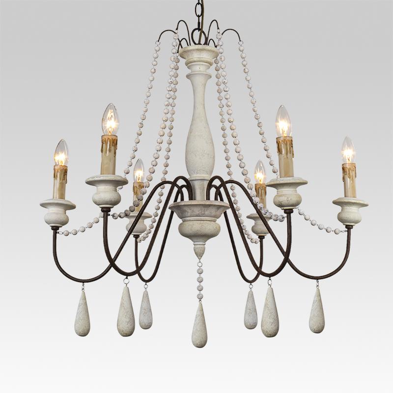 Candelabro a Candela con Perline di Legno a 6 Luci