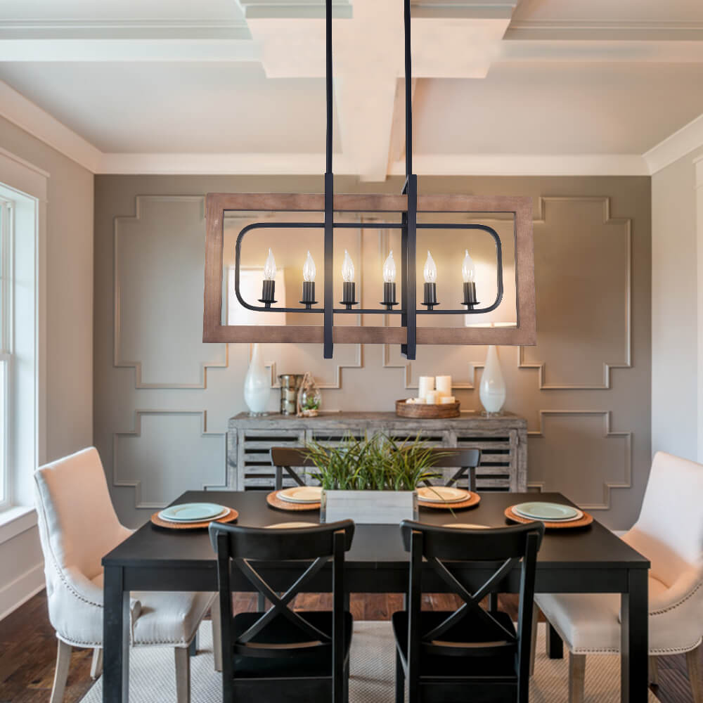 Lampadario in Legno Rettangolare Stile Country