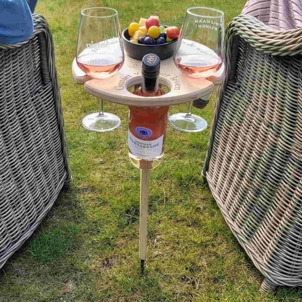 Tavolo Picky Wine – Tavolo Portatile da Esterno con Portabottiglie e Portabicchieri – Ideale per Picnic