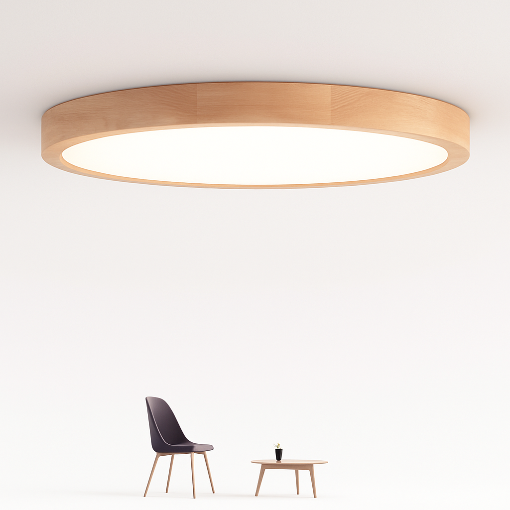 Plafoniera in legno a LED molto sottile a forma di cerchio