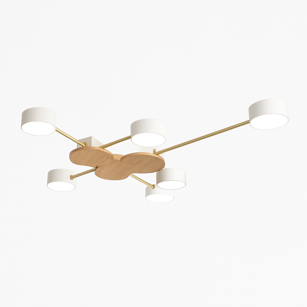 Plafoniera LED design in metallo e legno con diverse lampade rotonde Aibiou