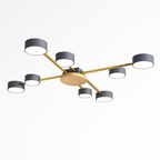 Plafoniera LED design in metallo e legno con diverse lampade rotonde Aibiou
