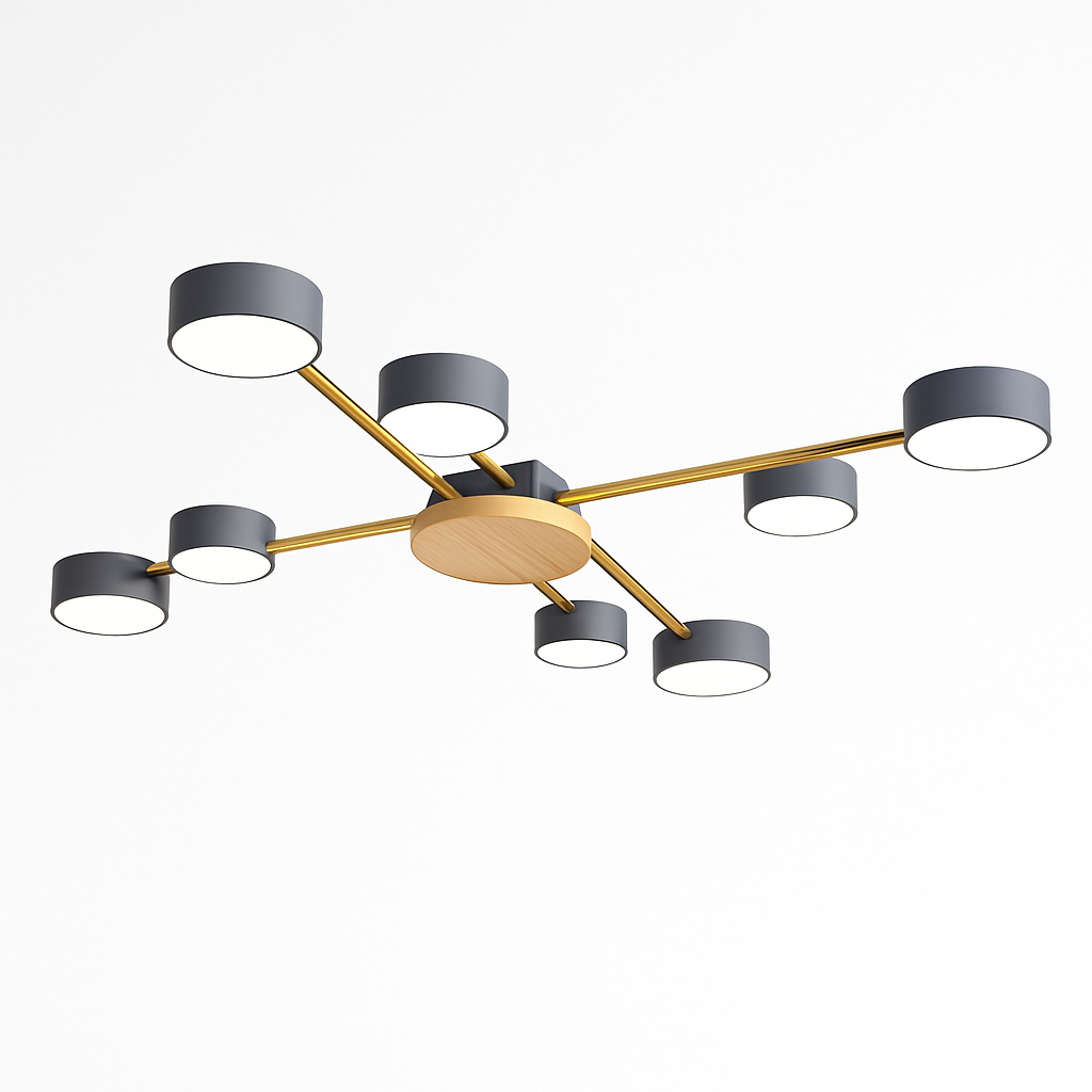 Plafoniera LED design in metallo e legno con diverse lampade rotonde Aibiou