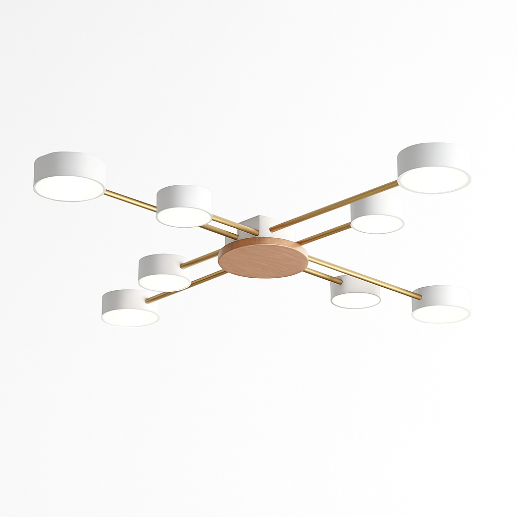 Plafoniera LED design in metallo e legno con diverse lampade rotonde Aibiou