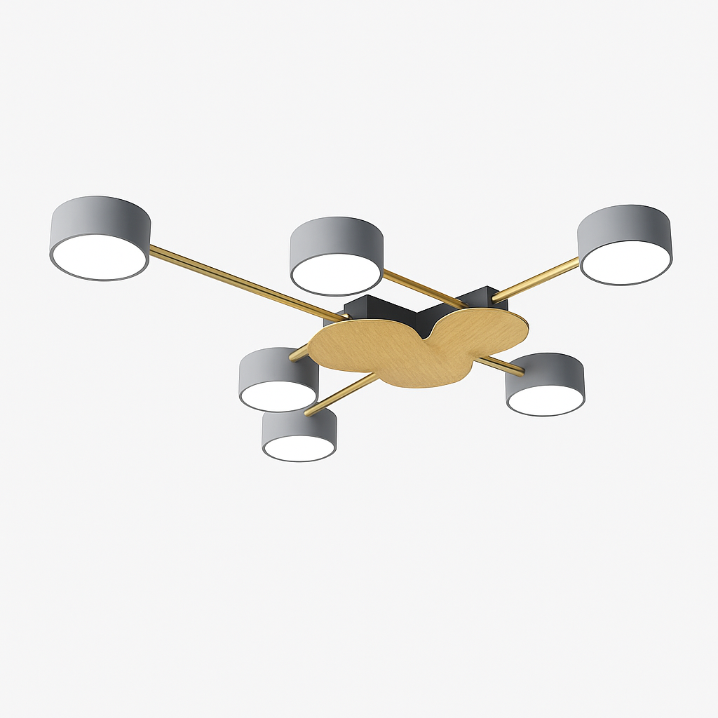 Plafoniera LED design in metallo e legno con diverse lampade rotonde Aibiou