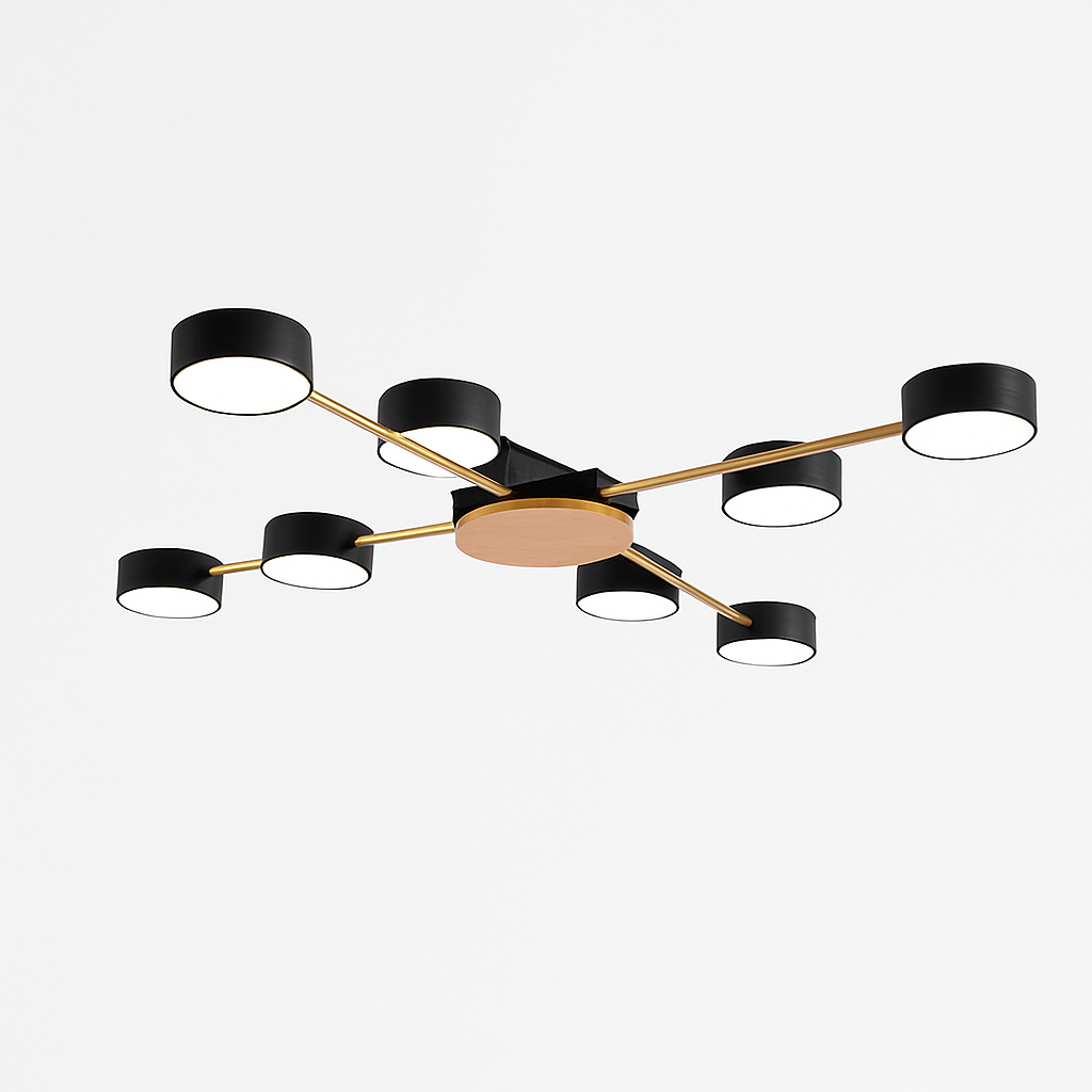 Plafoniera LED design in metallo e legno con diverse lampade rotonde Aibiou