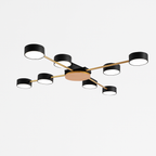 Plafoniera LED design in metallo e legno con diverse lampade rotonde Aibiou