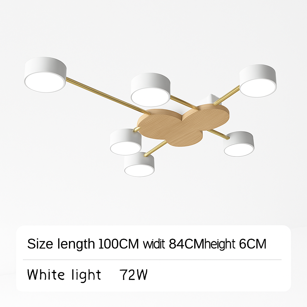 Plafoniera LED design in metallo e legno con diverse lampade rotonde Aibiou