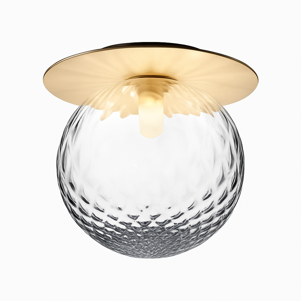 Plafoniera LED design rotonda dorata con sfera in vetro Porch