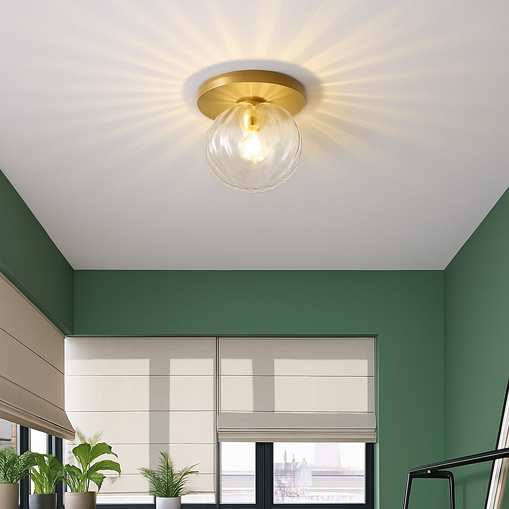 Plafoniera LED design rotonda dorata con sfera in vetro Porch