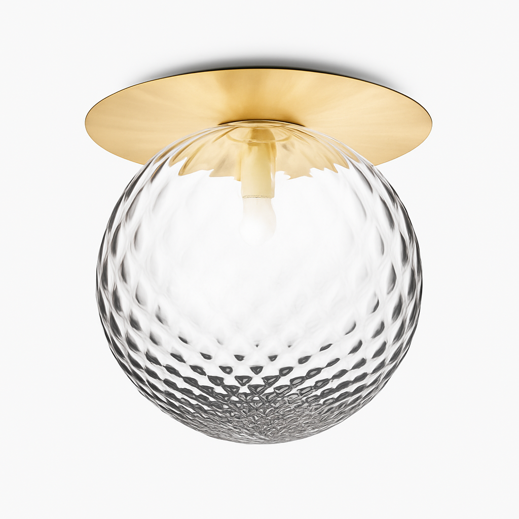 Plafoniera LED design rotonda dorata con sfera in vetro Porch