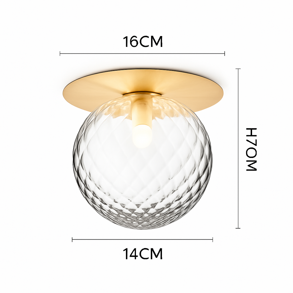 Plafoniera LED design rotonda dorata con sfera in vetro Porch