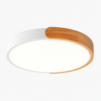 Plafoniera LED rotonda in metallo e legno arrotondato Macaron