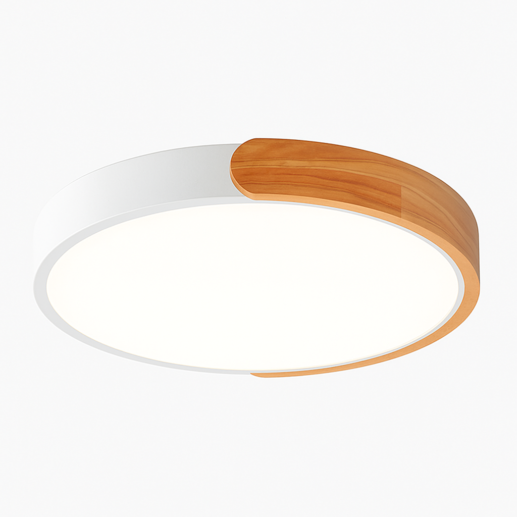 Plafoniera LED rotonda in metallo e legno arrotondato Macaron
