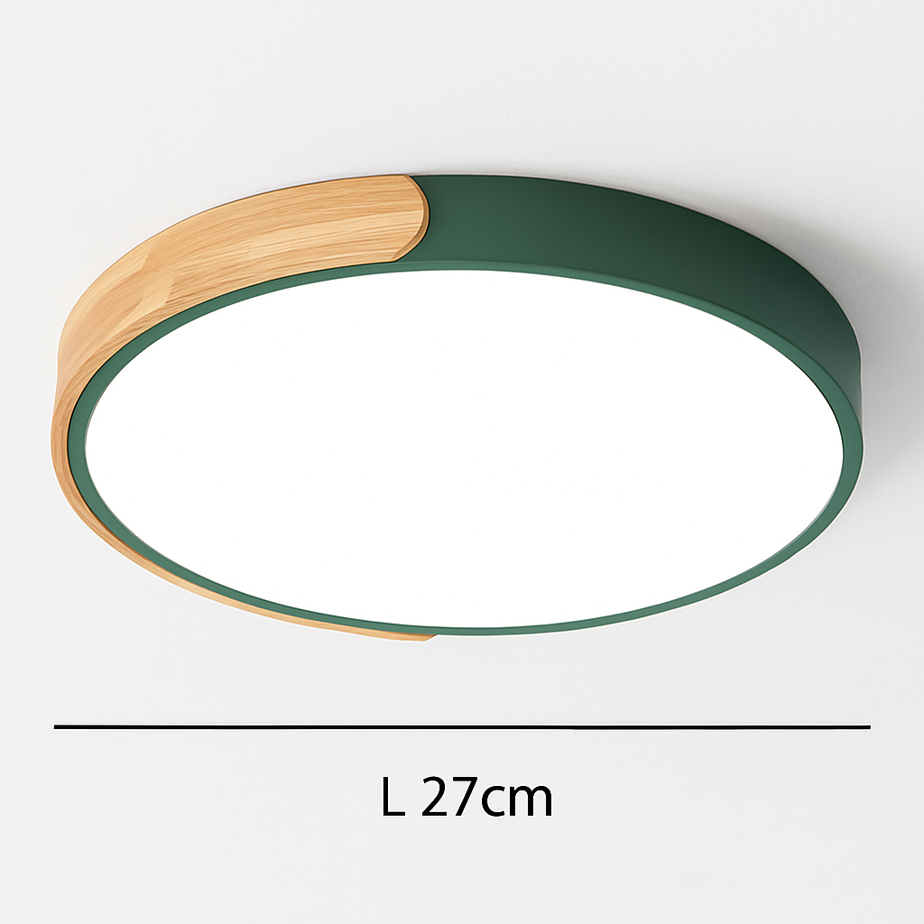Plafoniera LED rotonda in metallo e legno arrotondato Macaron
