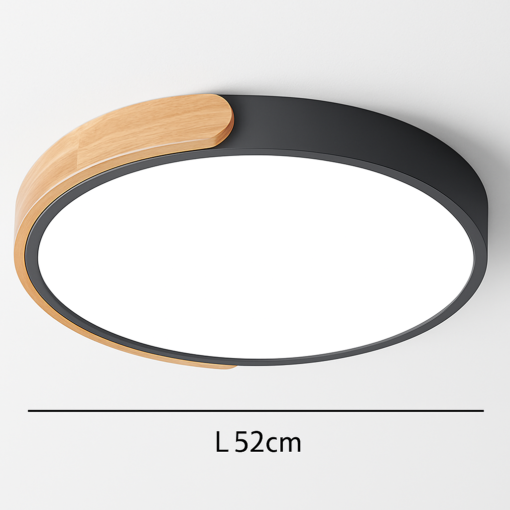 Plafoniera LED rotonda in metallo e legno arrotondato Macaron