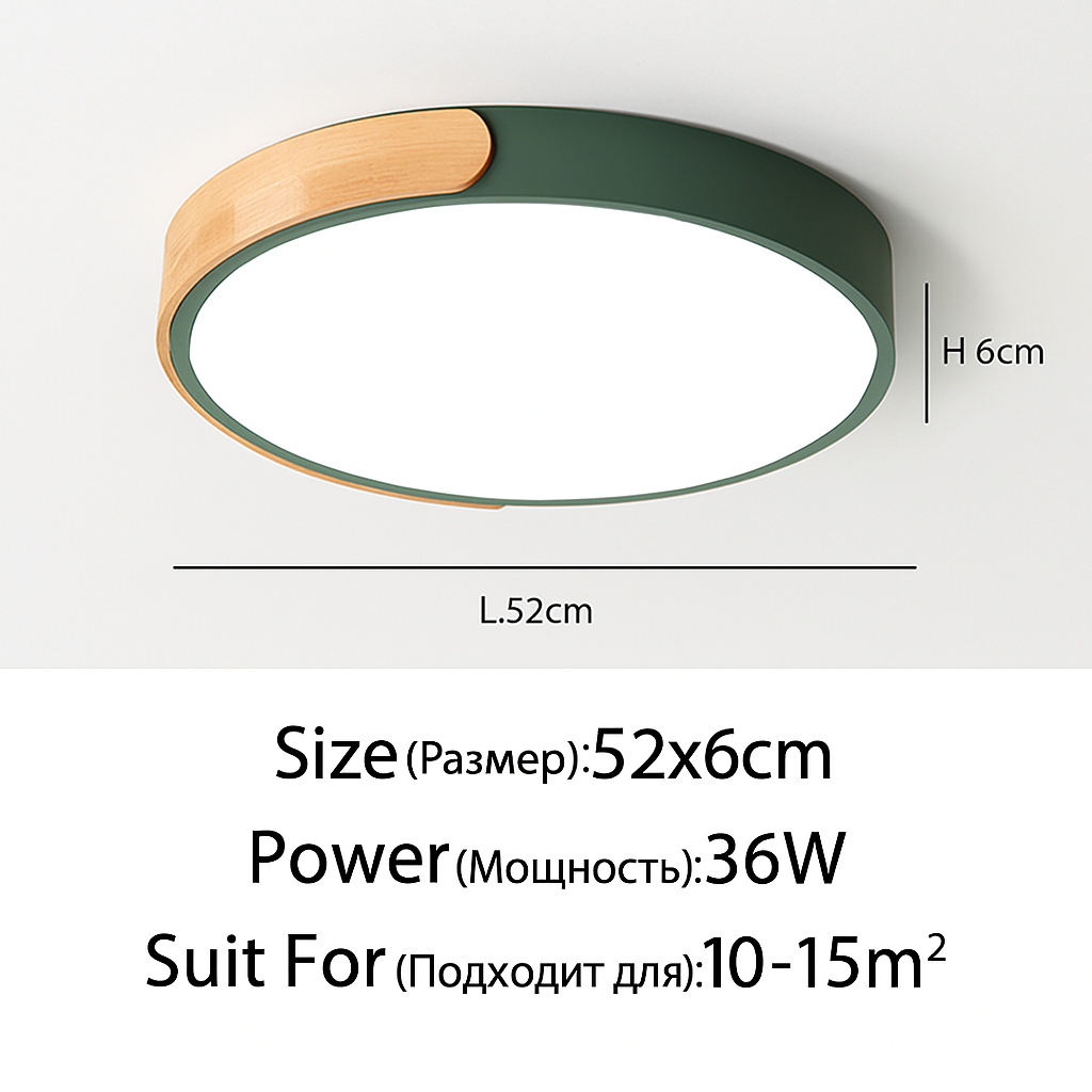 Plafoniera LED rotonda in metallo e legno arrotondato Macaron