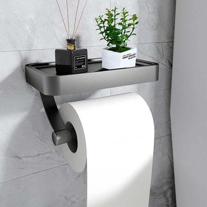 Davi | Porta rotolo di carta igienica in acciaio inox nero opaco con ripiano per bagni moderni e WC
