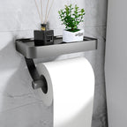 Davi | Porta rotolo di carta igienica in acciaio inox nero opaco con ripiano per bagni moderni e WC
