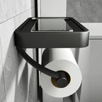 Davi | Porta rotolo di carta igienica in acciaio inox nero opaco con ripiano per bagni moderni e WC