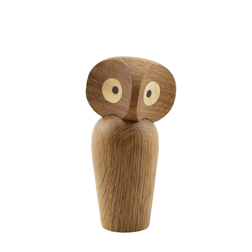 HootNest – Figura di gufo in legno con testa girevole in noce o rovere