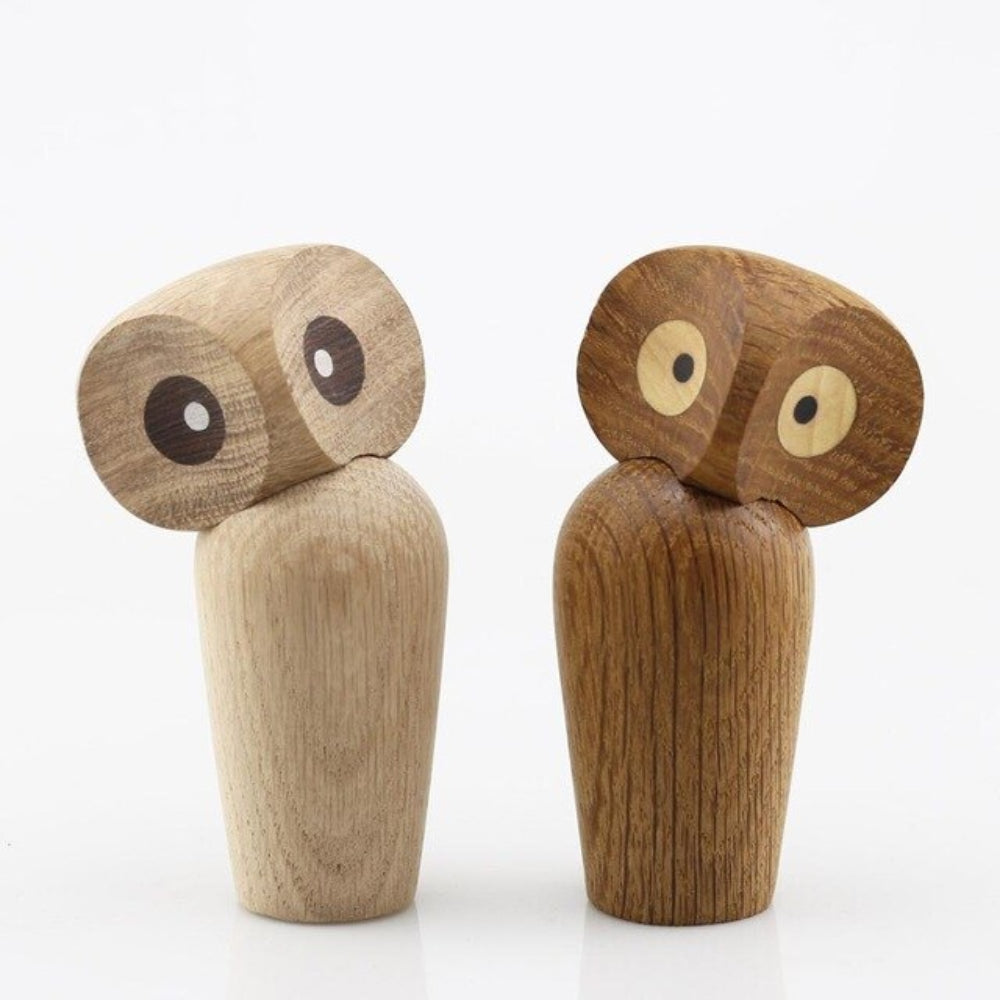 HootNest – Figura di gufo in legno con testa girevole in noce o rovere