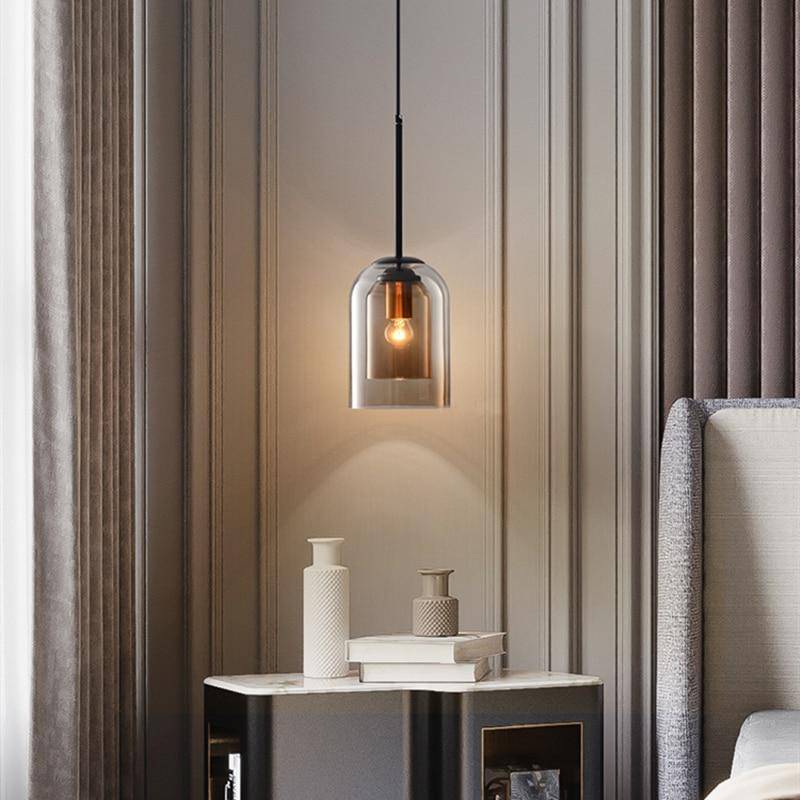 Sospensione design tubo arrotondato doppio vetro fumé
