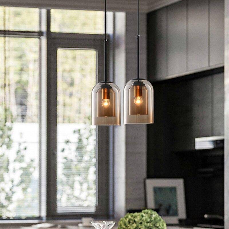 Sospensione design tubo arrotondato doppio vetro fumé