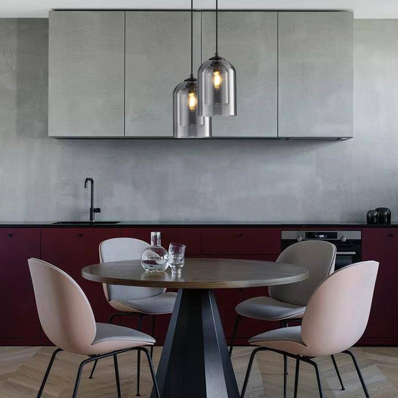 Sospensione design tubo arrotondato doppio vetro fumé