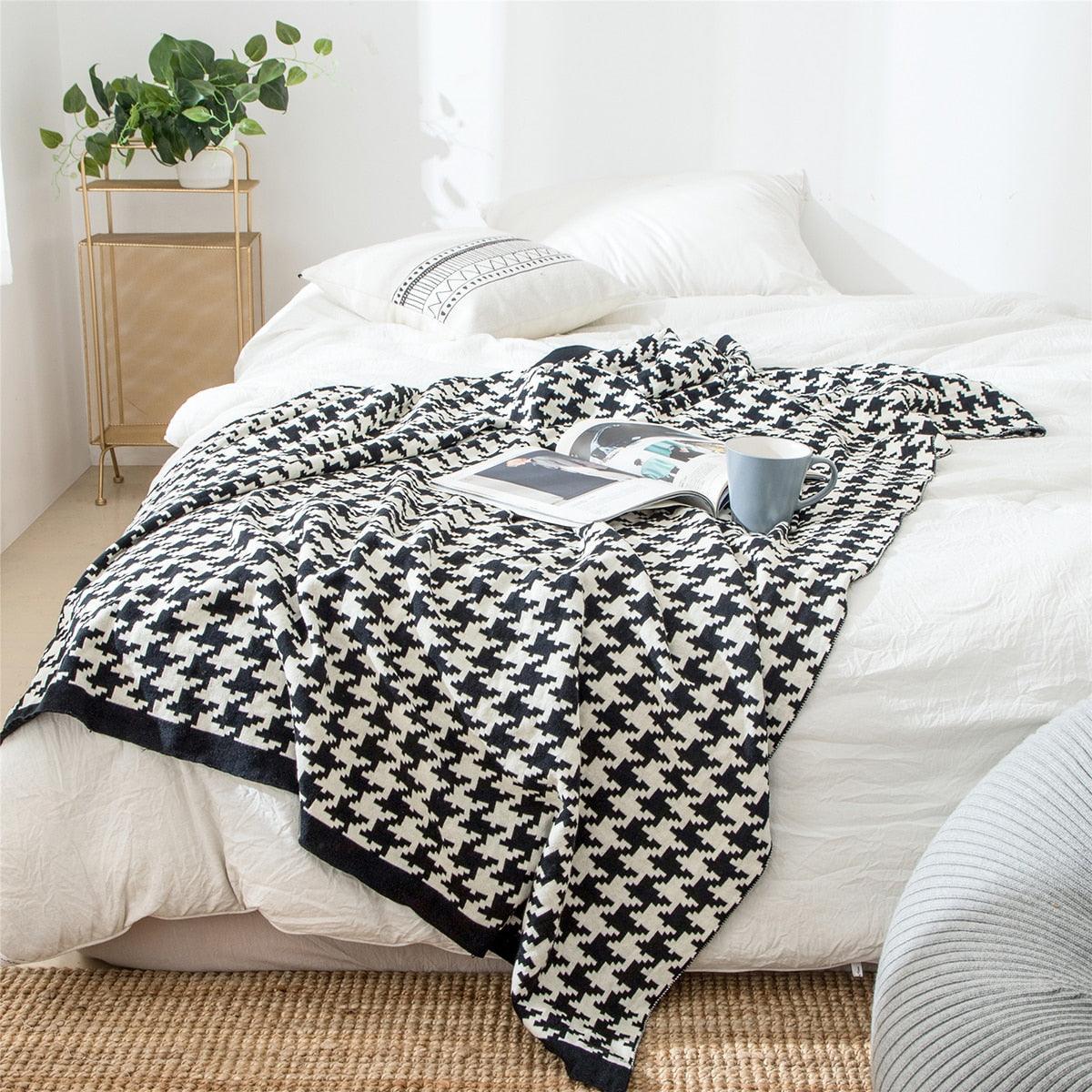 Coperta Morbida con Motivo Pied-de-Poule – Disponibile in Diverse Misure