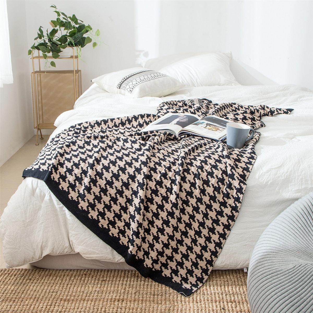 Coperta Morbida con Motivo Pied-de-Poule – Disponibile in Diverse Misure