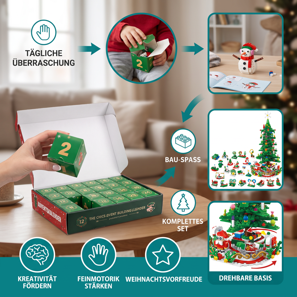 Calendario dell'Avvento con Mattoncini per Albero di Natale – 24 Giorni di Divertimento Costruttivo