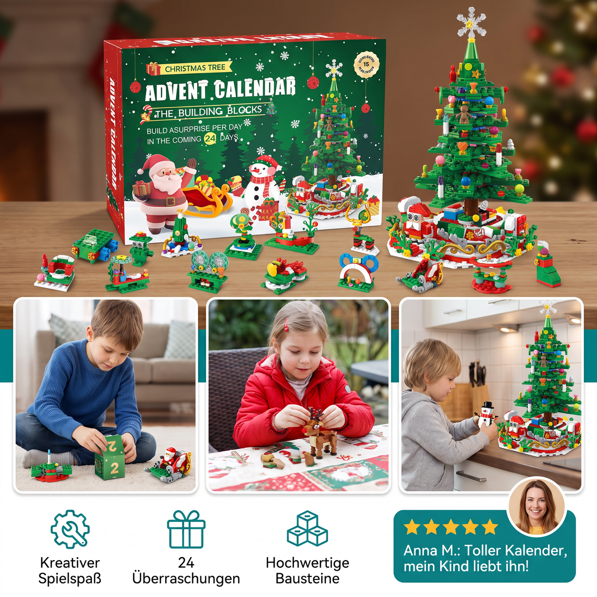 Calendario dell'Avvento con Mattoncini per Albero di Natale – 24 Giorni di Divertimento Costruttivo