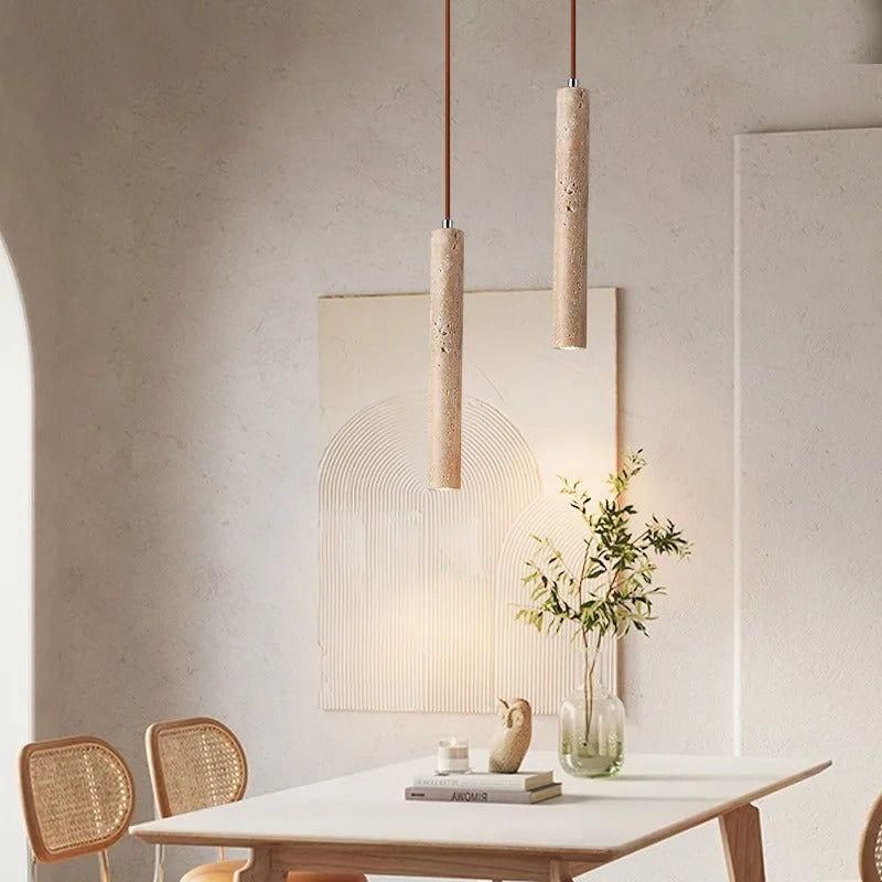 Radiance - Lampadario LED in stile Wabi-Sabi minimalista in travertino