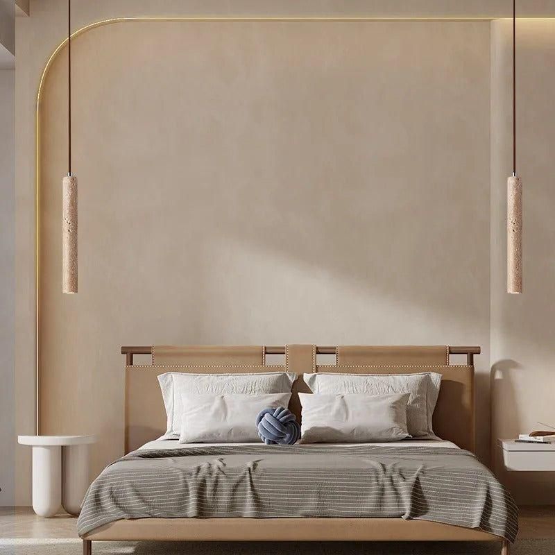 Radiance - Lampadario LED in stile Wabi-Sabi minimalista in travertino