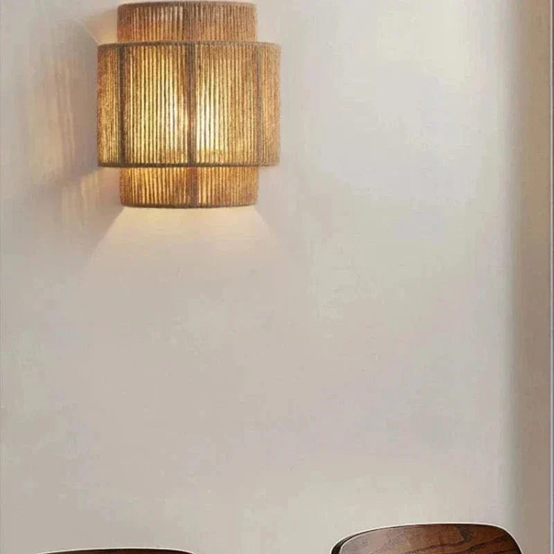 Lampada da Parete in Rattan e Bambù Intrecciata a Mano