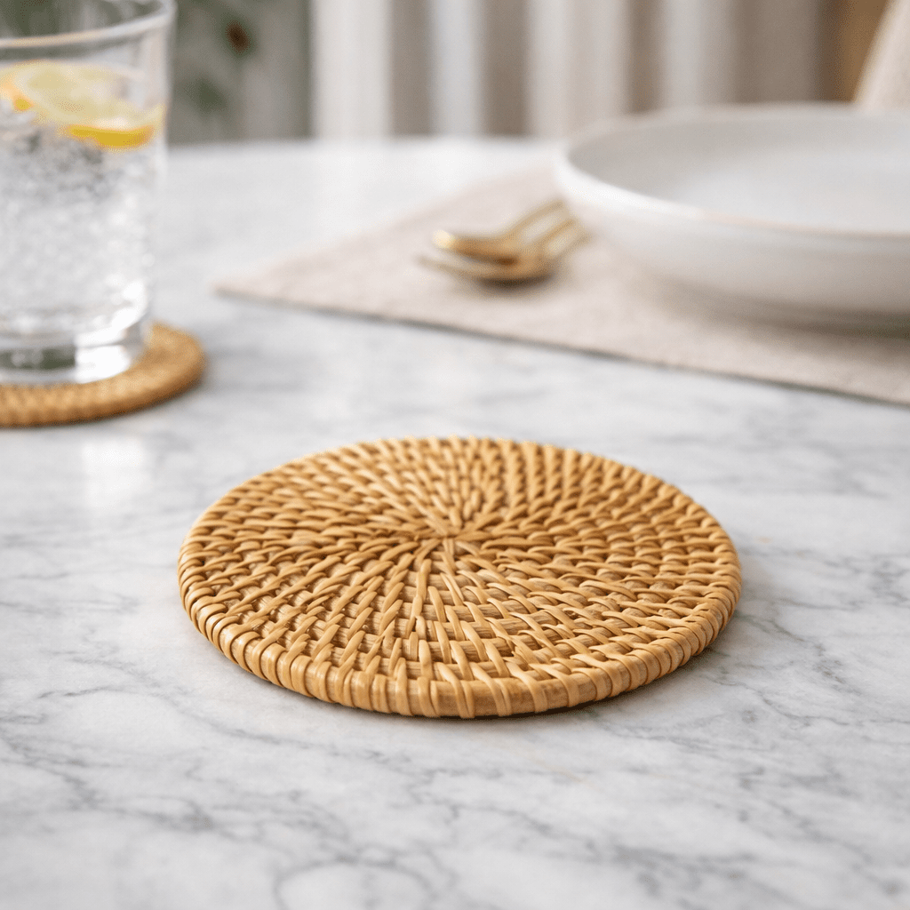 RATTANRA – Sottobicchieri in Rattan Isolanti per la Protezione del Tavolo