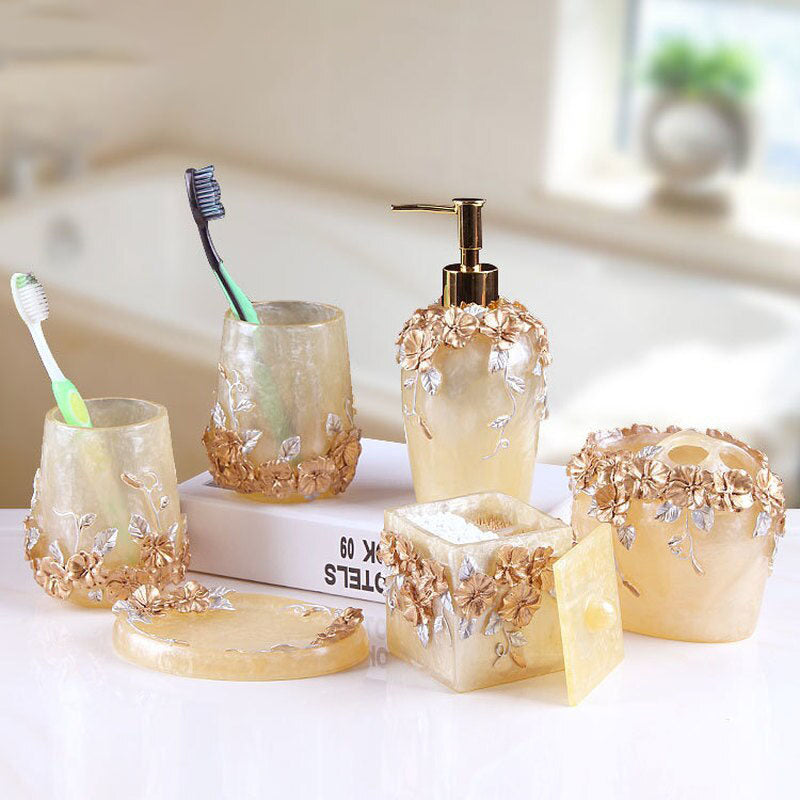 Set di Accessori per Bagno Europeo in Resina a Cinque Pezzi