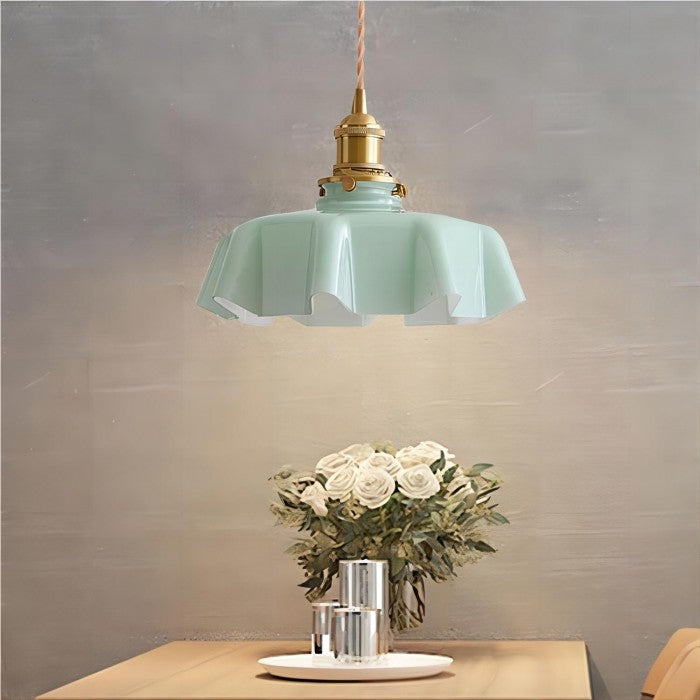 Lampadario Retro in Vetro con Fiori Crema