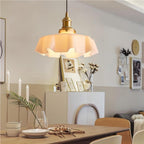 Lampadario Retro in Vetro con Fiori Crema