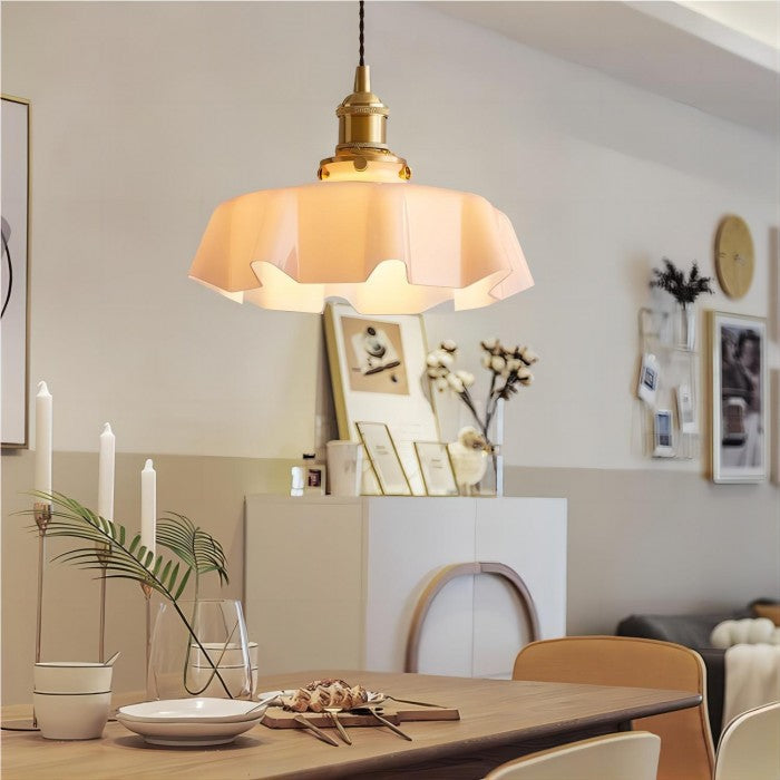 Lampadario Retro in Vetro con Fiori Crema
