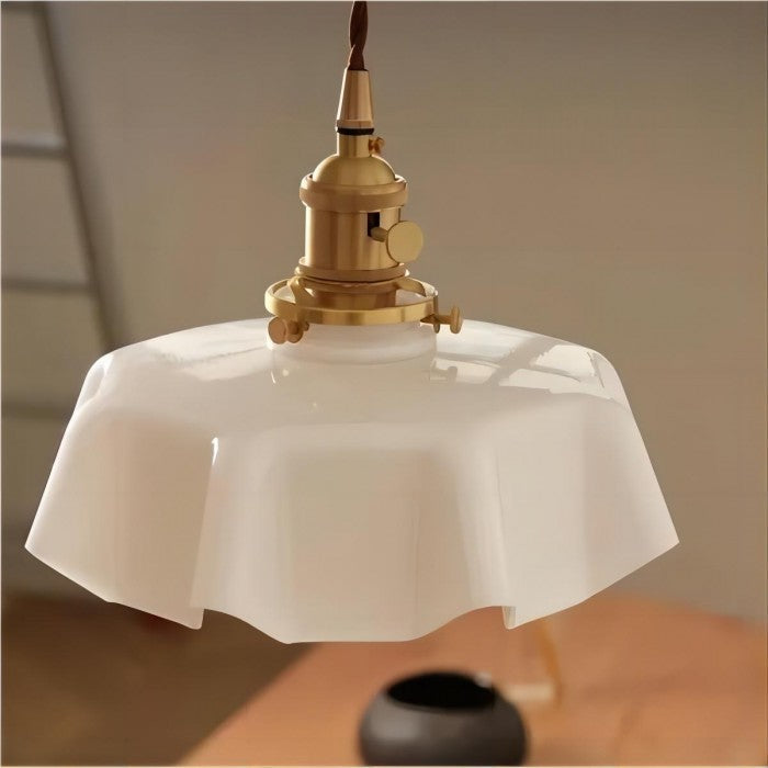Lampadario Retro in Vetro con Fiori Crema